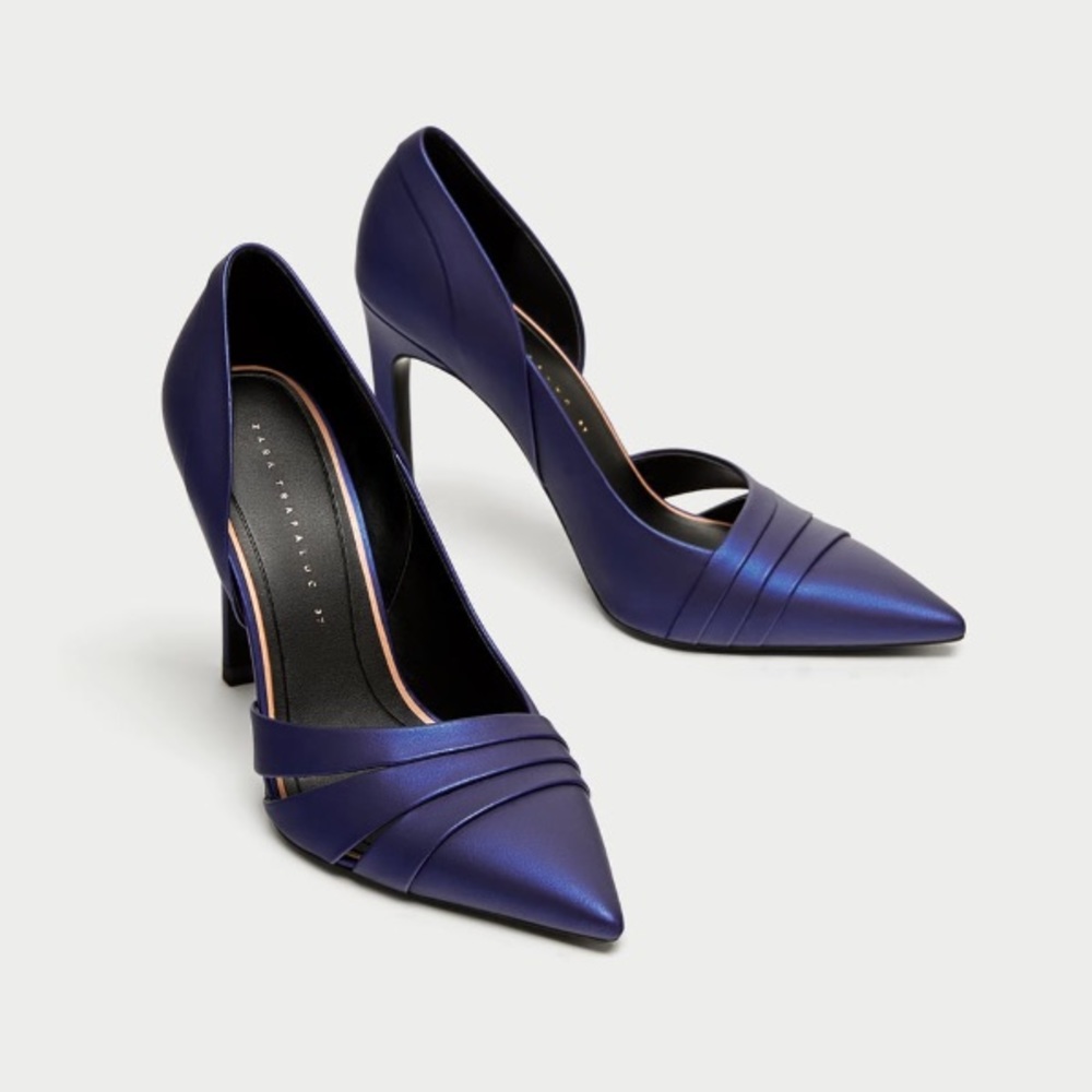 Zara Blue Faux Leather Cut Out High Heels